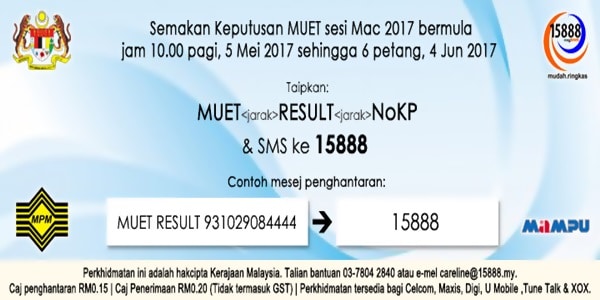 Semakan keputusan MUET Mac 2017 Online dan SMS